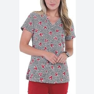 Betsey Johnson Heart Print Scrub Top size XXS